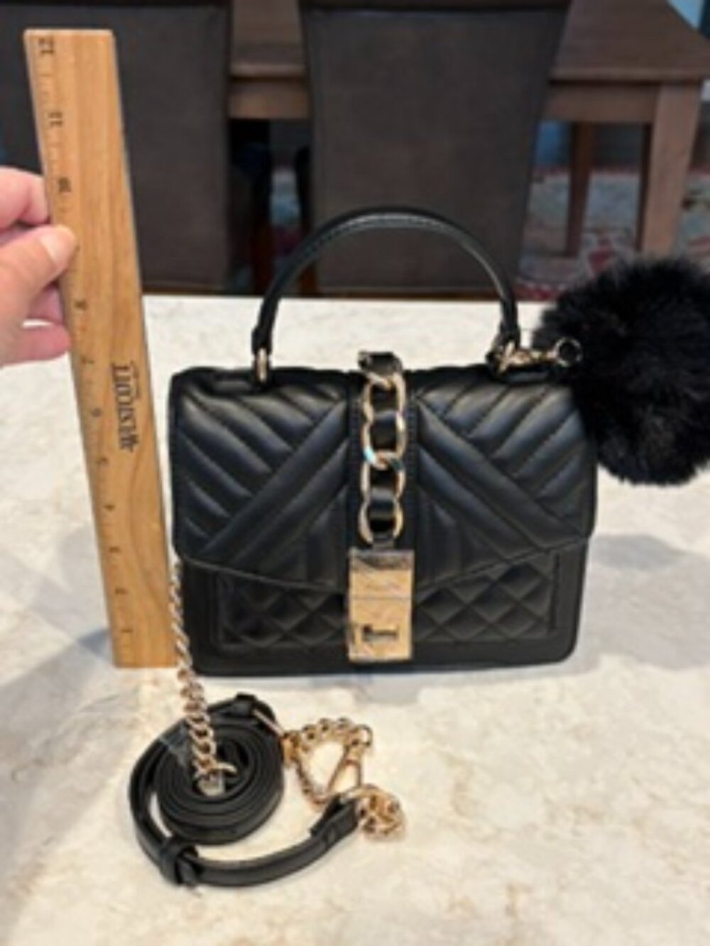 Aldo Black Quilted Crossbody Bag with Gold Hardware and bag charm NWOT